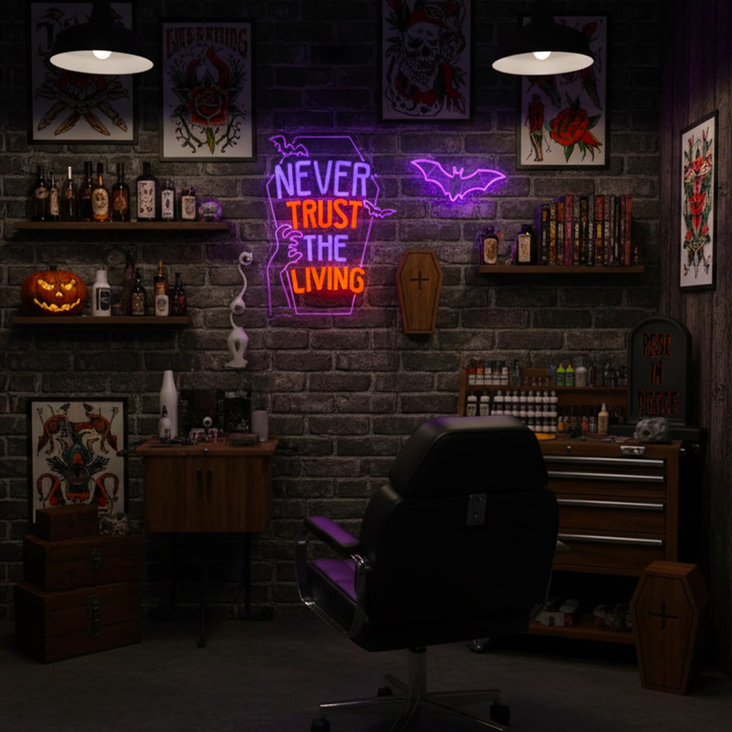Mvorixa Gothic Never Trust The Living Neon Sign Gothic Neon Light Dimmable LED Neon Glowing Wall Art for Dark Aesthetic Bedroom, Gaming Room, Home Bar & Goth Room Decor