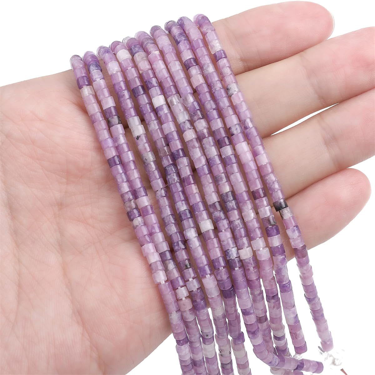 BEADIA Natural Light Amethyst Spacer Beads Caps Flat Round Loose Beads for Beading Jewelry Making 3mmx2mm 38cm