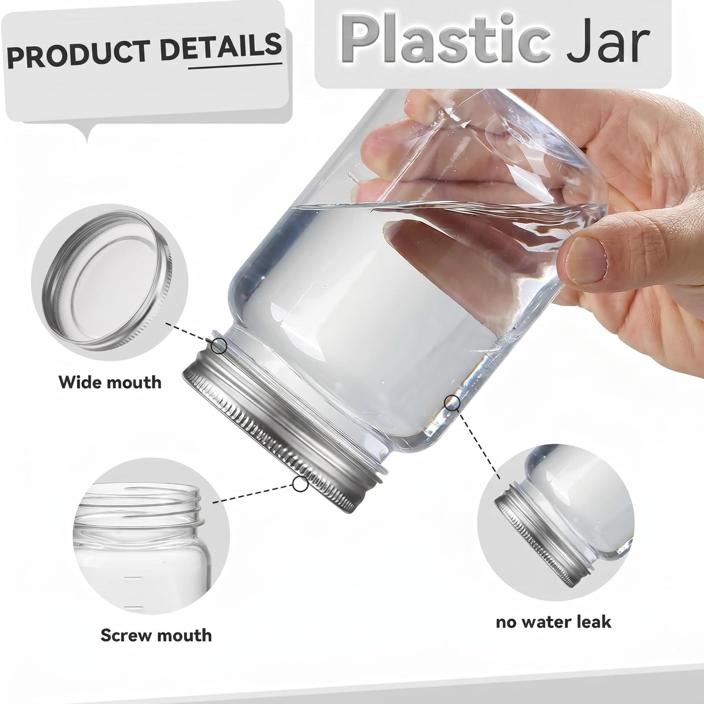 novelinks 16 oz Clear Plastic Jars with Lids, Refillable 16oz Mason Jars with Lids & Storage Containers for Kitchen & Household Use (20 Pack,Silver)