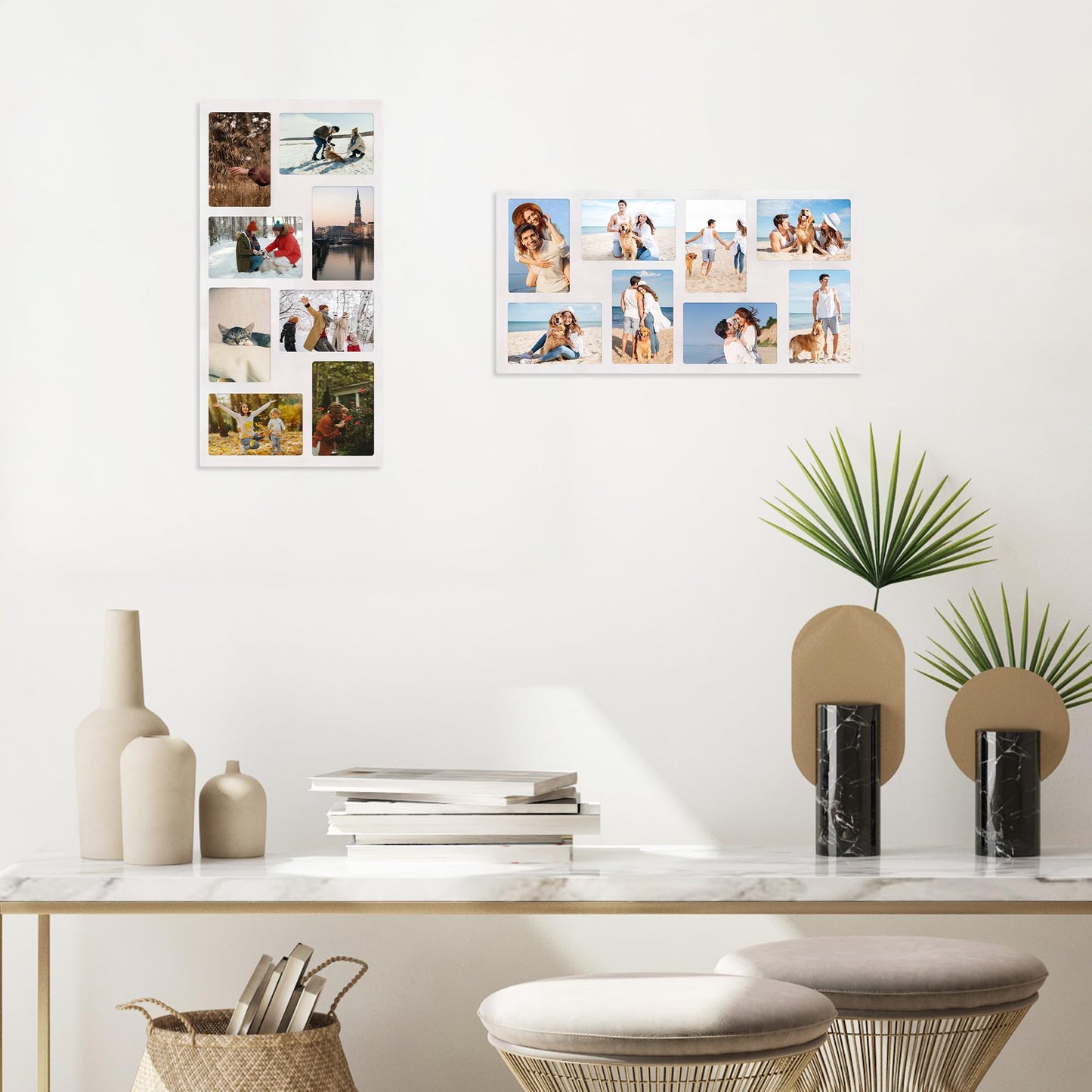 YESKAY 4x6 Picture Frame Collage for Wall Decor,Multiple Photo Collage Frames with Tempered Glass,8-Opening for 4 x 6 Picture Frames,Rustic White,1 Pack(OD:11.75X21in)