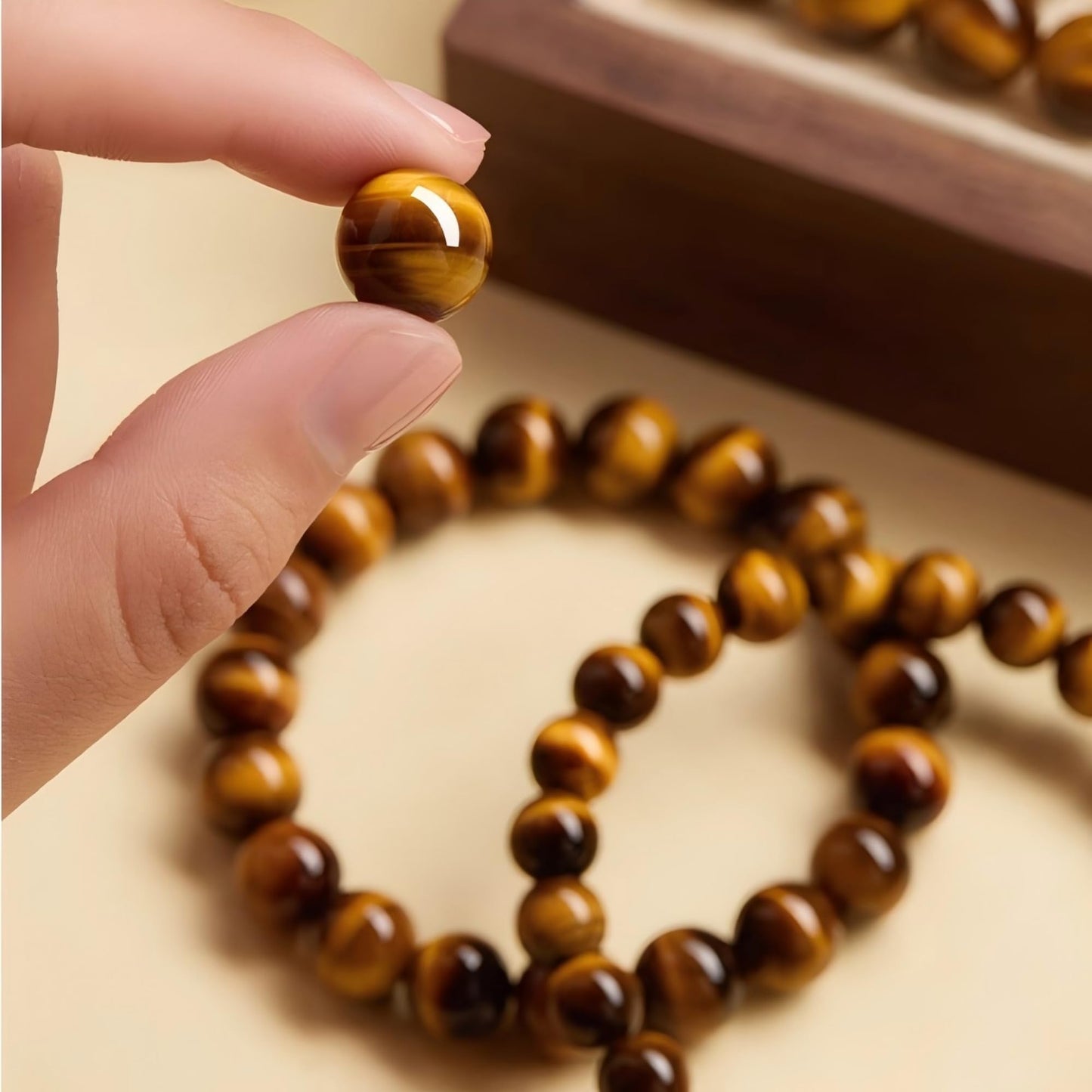 Rosolaratop Natural Tiger Eye Stone Bracelet, 8-12mm Healing Energy Gemstone Beads, Elastic Stretch Design for Yoga and Meditation (8MM)