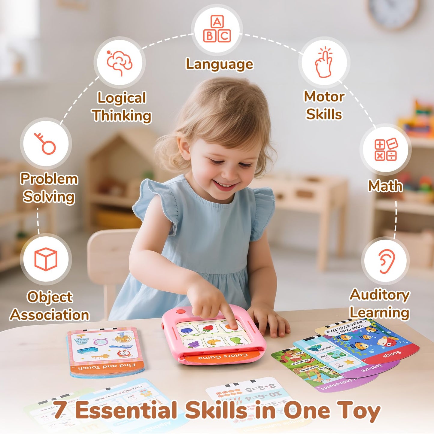 JoyCat Kids Learning Tablet, Phonics Talking Flash Cards, Learn to Read with 156 Pages, 40+ Themes, 600+ Words, 100+ Interactive Games, Screen-Free Learning Toys Birthday Gifts for 2-6 Year Old