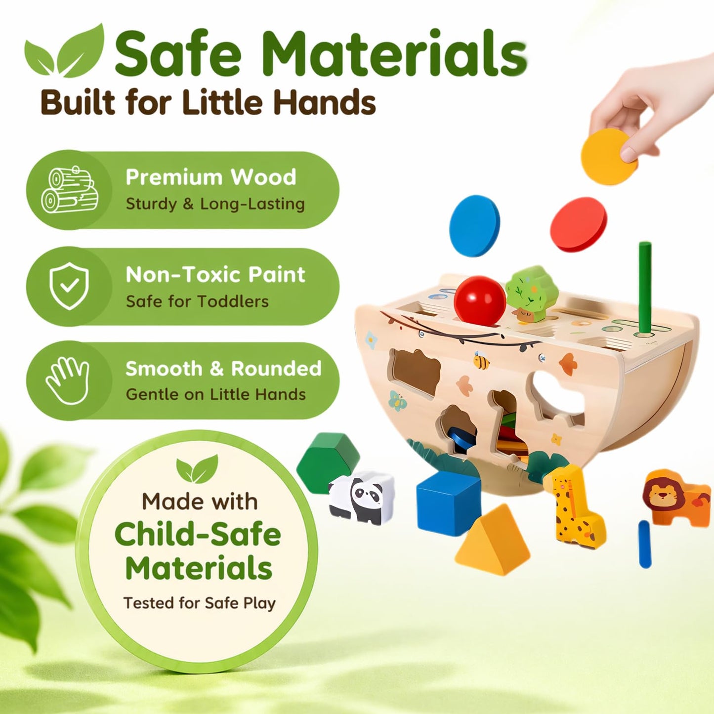 Humerry Montessori Busy Box for Toddlers 1-3, Wooden Object Permanence Coin Box with Shape Sorter & Animal Matching, Sensory Fine Motor Learning Toy with Wobble Base, Gift for 1 2 3 Year Old