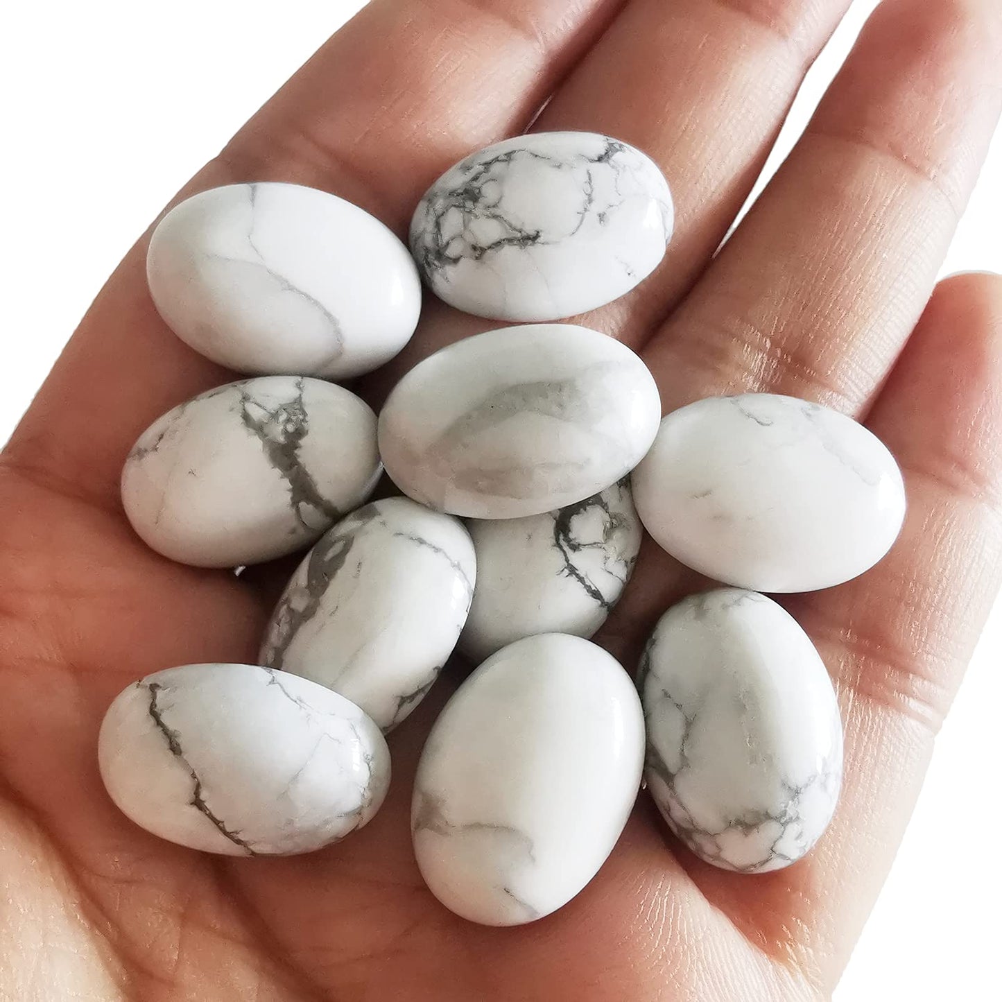 Loveliome 18x13mm Oval Cabochons Flatback Crystal Stone Gemstones Beads for Jewelry Making DIY Pack of 10, White Howlite Turquoise