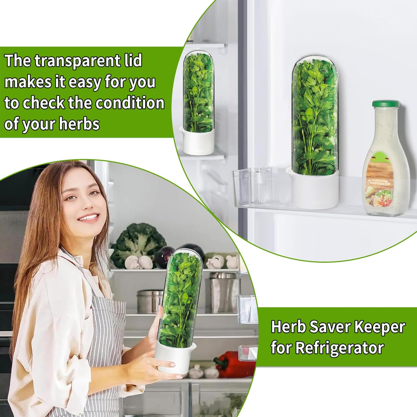 Minkeytal Herb Saver for Refrigerator - Herb Keeper & Cilantro Container for Fridge | Vegetable Preservation Storage Container for Cilantro, Basil, Asparagus | Extends Freshness Up to 2-3 Weeks