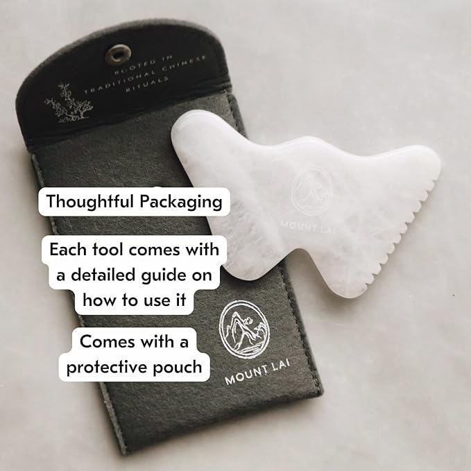 Mount Lai Vitality Qi White Jade Gua Sha Facial Tools Sculpting Tool with Protective Pouch - Face & Body Guasha Tools for Self-Care, Sculpting, Puffiness Relief & Muscle Tension Massage