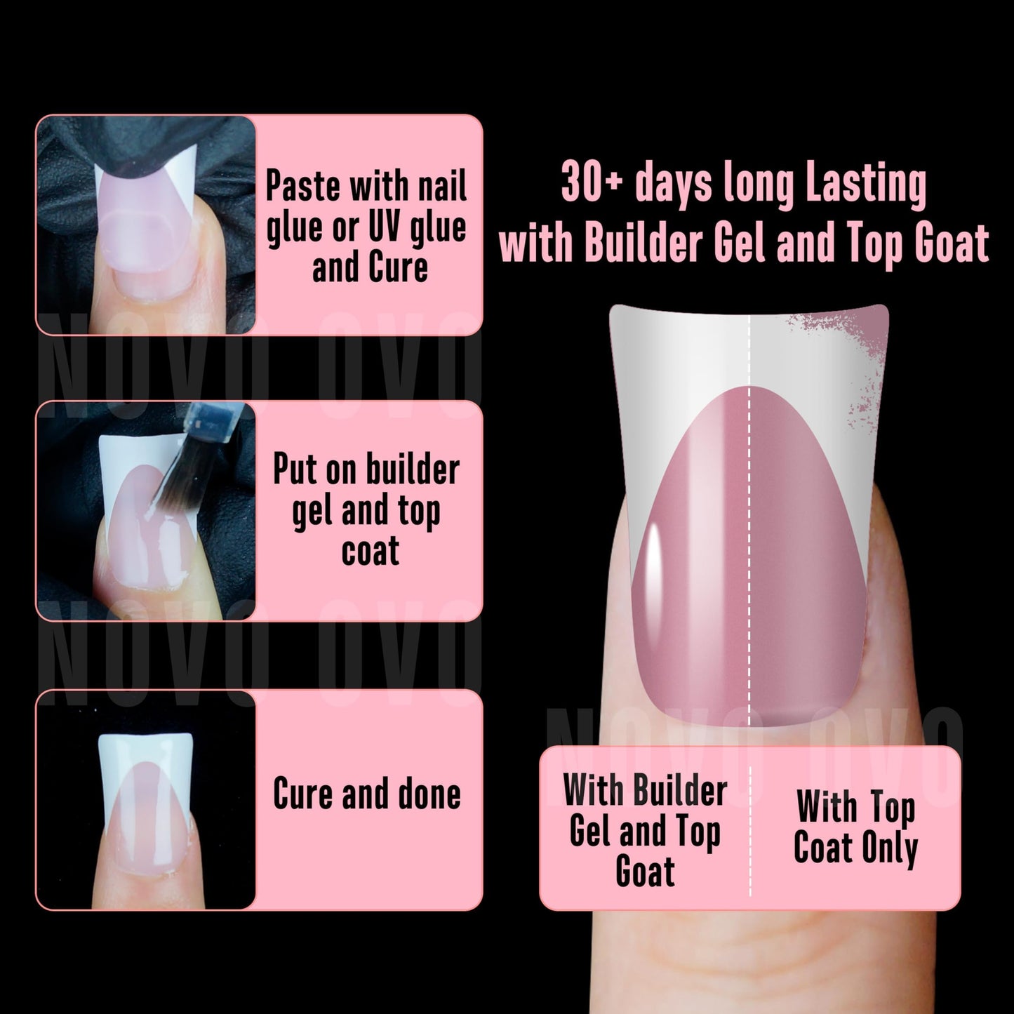 NOVO OVO White French Tip Short Duck Nail Tips Press on, BERRY PINK Pre-designed Soft Gel Nail Extension, Extra thick Full Cover Matte Vrial False Nails for DIY x 12 Sizes 360 pcs