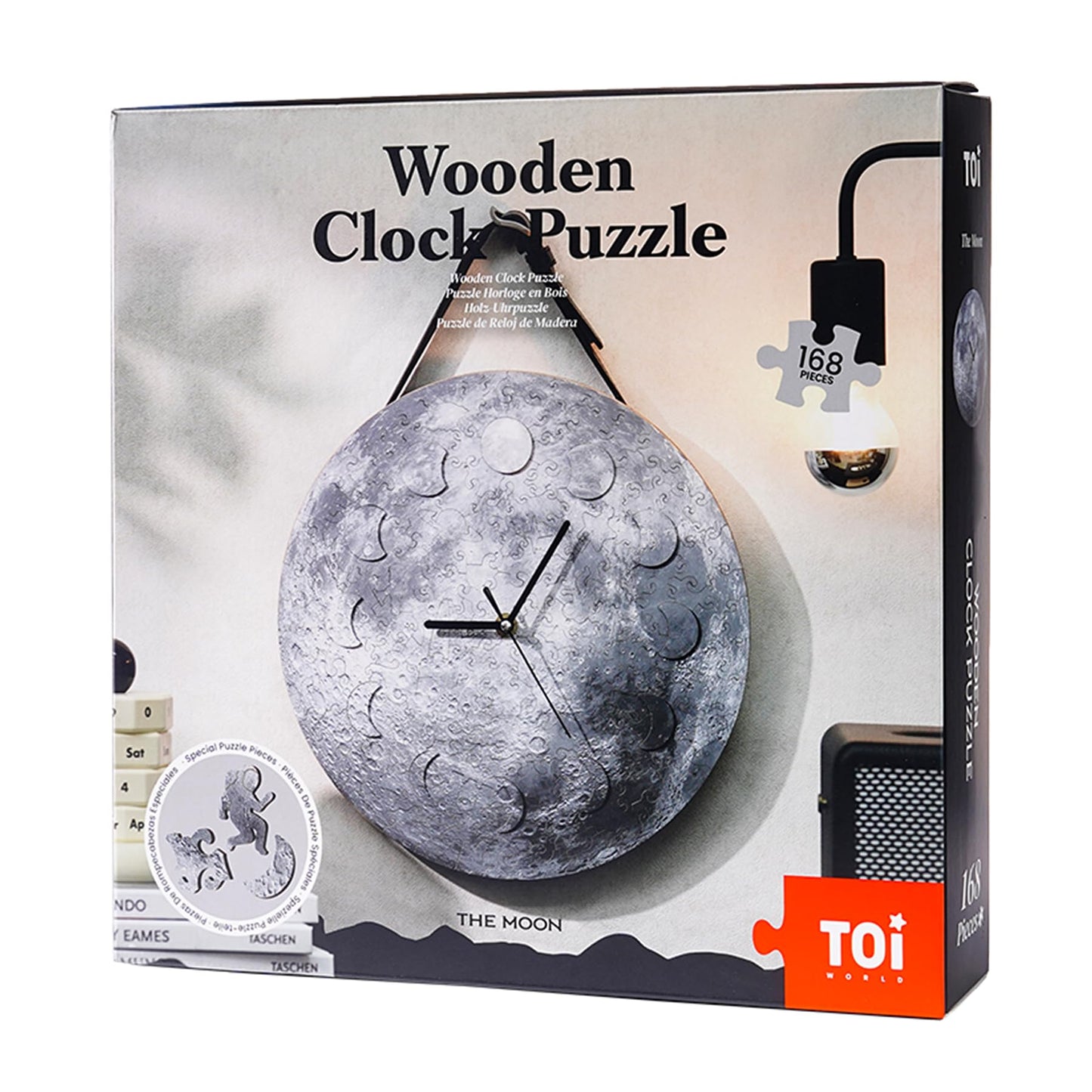 TOI 3D Wooden Puzzle Clock with Unique Moon Phase Numbers, DIY Building Model Kit for Adult, Functional 11 Inch Wall Clock, Creative Home Decoration Gift