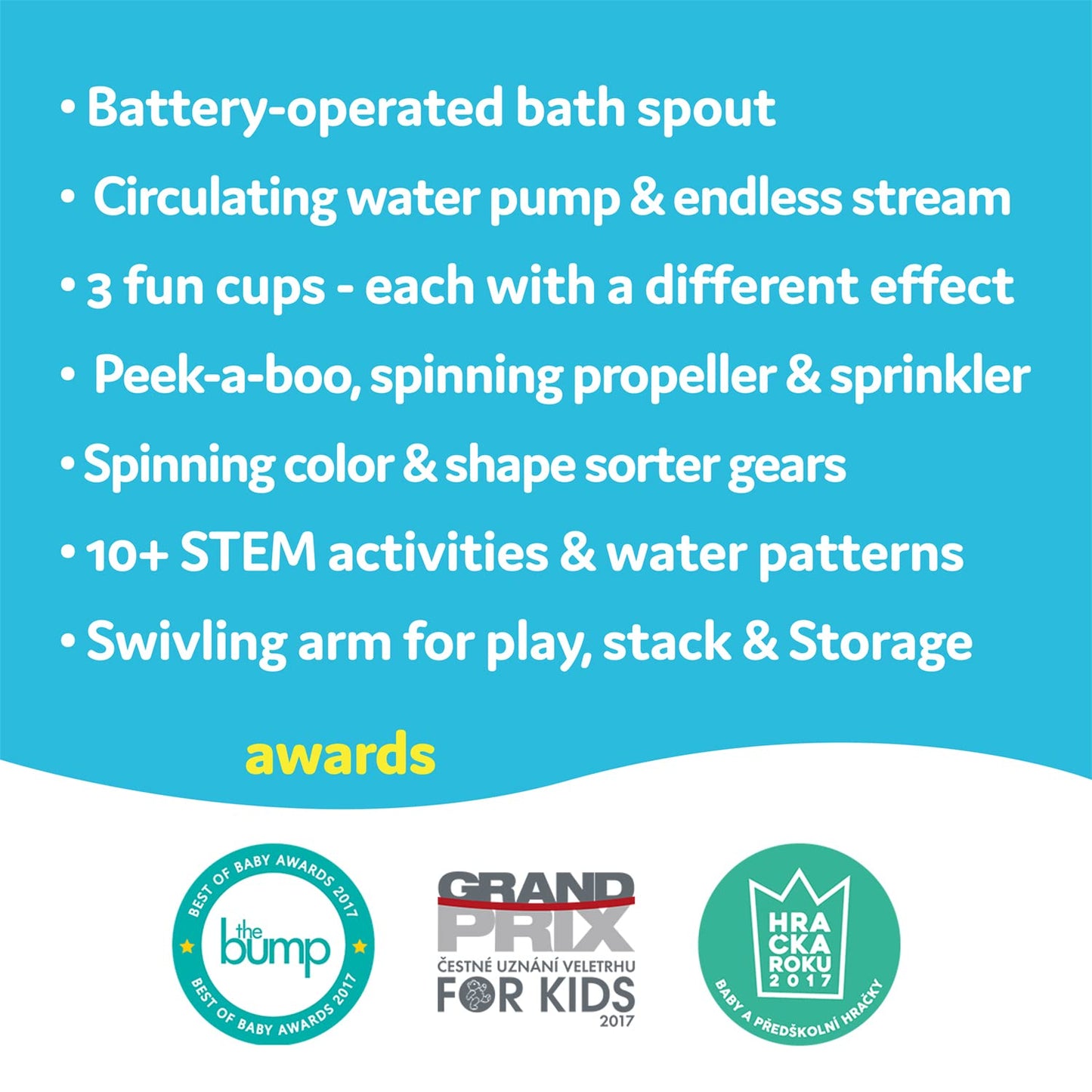 Yookidoo Bay Bath Toddler Toys (Ages 1-3) - 3 Stackable Cups, Spinning Gears, Hose & Spout for Water Play - Mold Free - Suction Cups Attach to Any Bath Tub or Shower - Spin N Sort Spout Pro