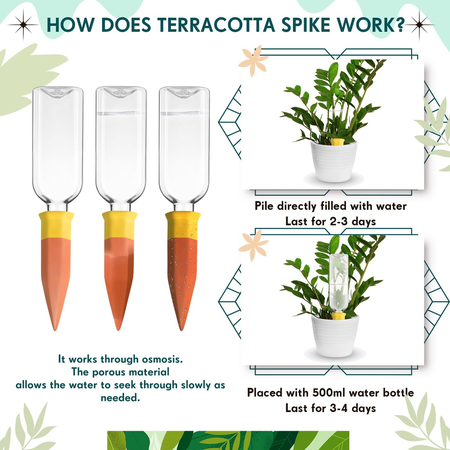 Ziliny Plant Watering Devices Include Terracotta Watering Spikes 17 oz Plastic Automatic Plant Waterer Clear Wine Bottle for Indoor Outdoor Garden(8 Pcs)