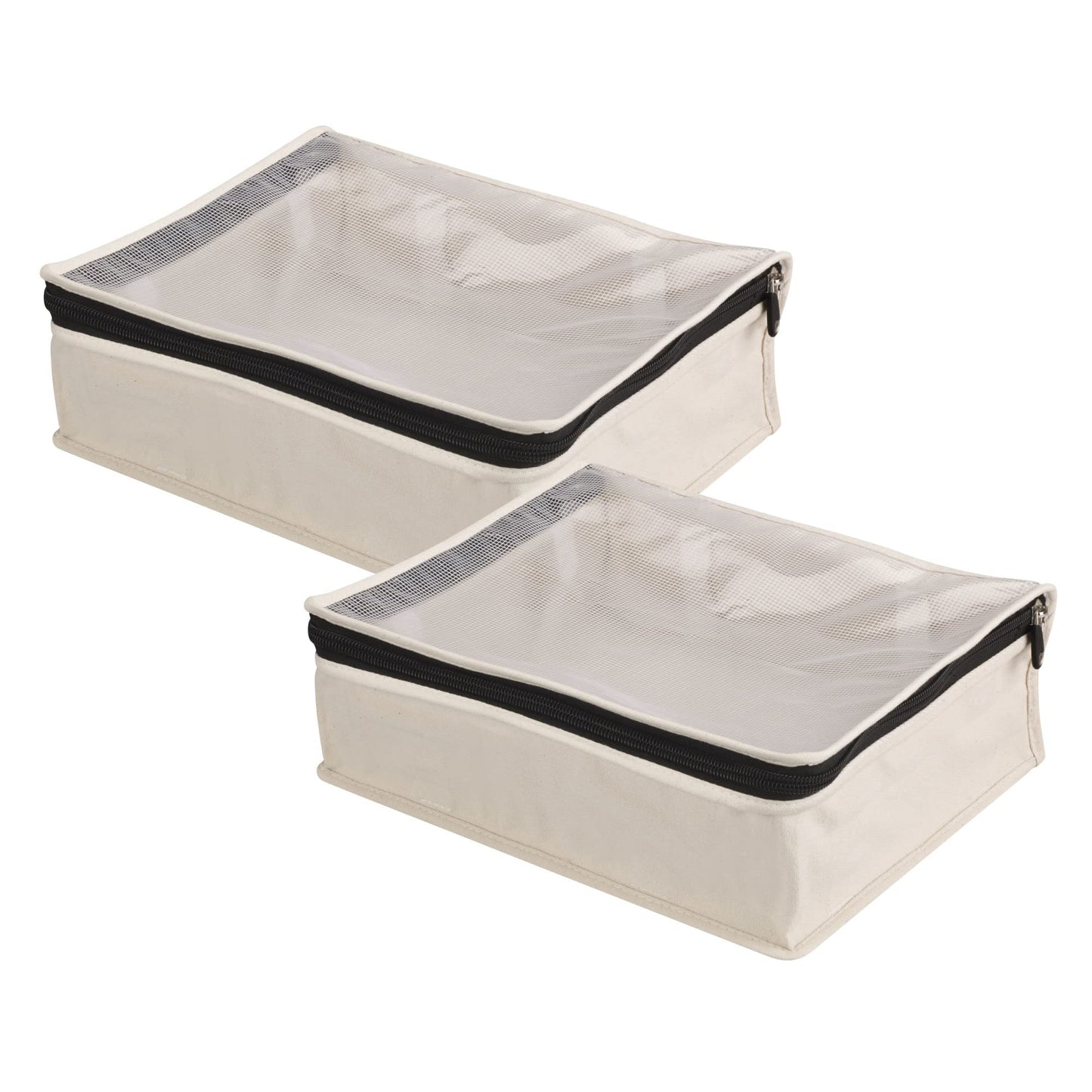 Household Essentials Canvas Sweater Storage Bags, 2-Pack, Breathable Cotton, Under-Bed Zippered Storage with Clear Top Window, Stackable, Cedar Insert Compatible (Not Included), Natural