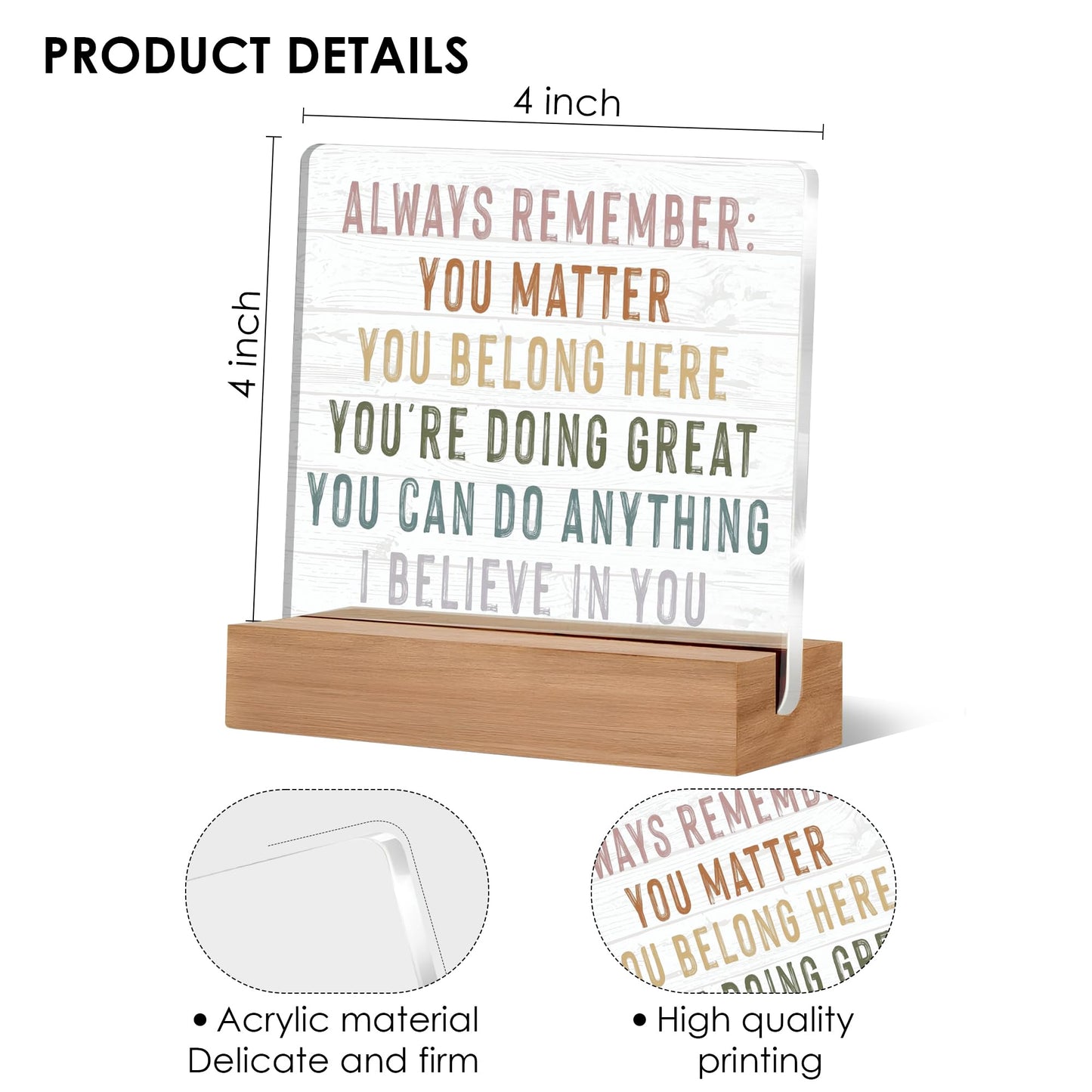 Welshower Inspirational Desk Decor, Positive Affirmations Inspirational Acrylic Plaque Sign for Nursery Kids Room Classroom Tabletop Decor, Motivational Desk Decoration, 4x4 Inch