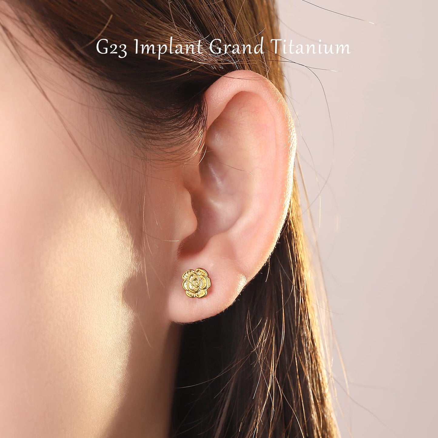 VOJO Implant Grade G23 Titanium Stud Earrings for Sensitive Ears Post Pierced Cartilage Lobe Earring Stud for Women (Silver ROSE)