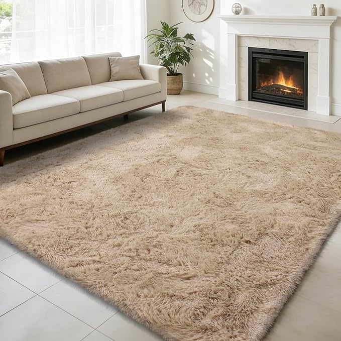 8x10 Fluffy Area Rugs for Living Room,Shag Area Rug for Bedroom,Beige Soft Fuzzy Rug Non-Shedding Indoor Plush Carpet for Kids Bedroom Nursery Home Decor