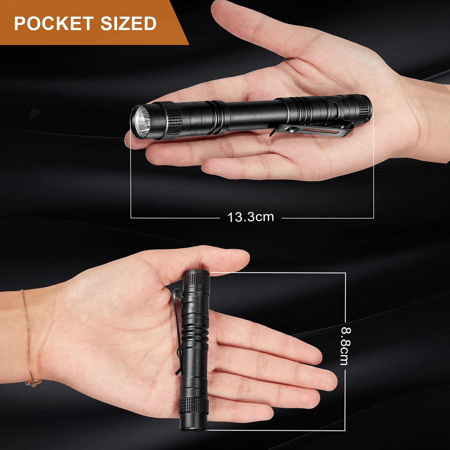 Honoson 12 Pieces Mini LED Pen Flashlight Bulk Small Pocket Flashlight 3.5 Inch, 5.24 Inch Aluminum Handheld Penlight with Clip for Inspection Camping Emergency Diary Lighting