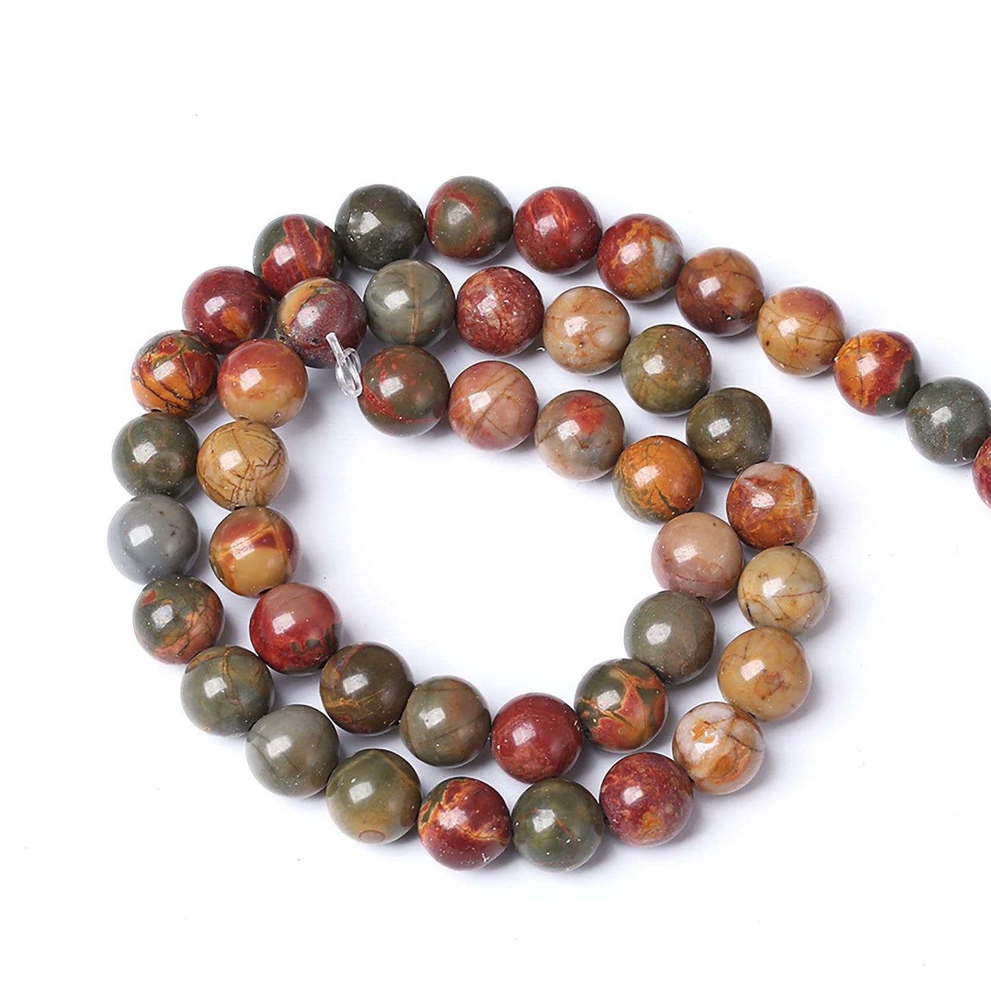 90PCS 8mm Natural Picasso Jasper Beads Healing Power Stones Round Loose Gemstone Beads for Jewelry Making DIY Bracelet Necklace 32" 2 Strands