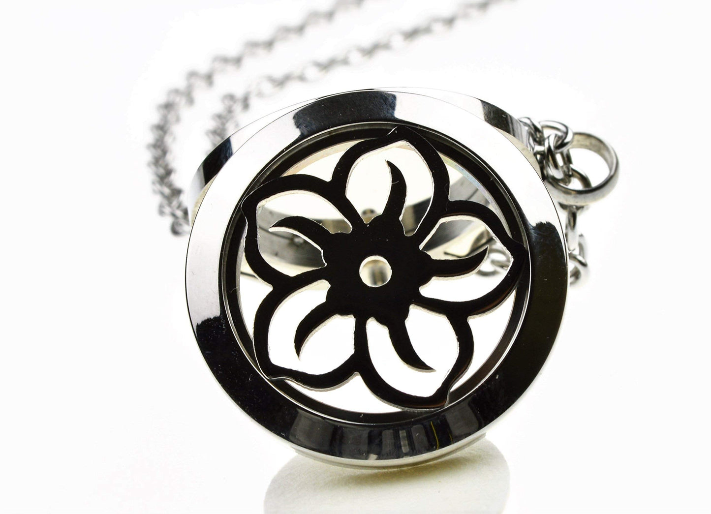 Wild Essentials Lotus Flower Essential Oil Diffuser Necklace, Stainless Steel Locket Pendant with 24 inch Chain, 12 Color Refill Pads, Customizable Color Changing Perfume Jewelry for Aromatherapy