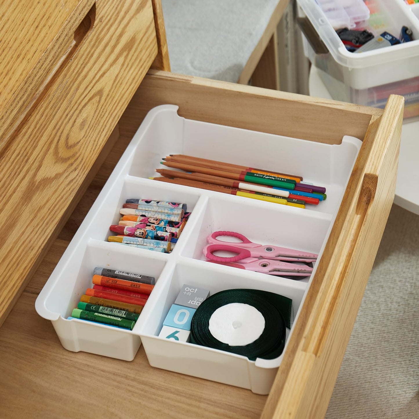 MACOPRO 17 QT Plastic Storage Box with Removable Tray, Bins with Lids, Clear Storage Container for Craft Supplies, Beads, Tools, Sewing, and Playdoh Organization (White, 1Pack-17QT)