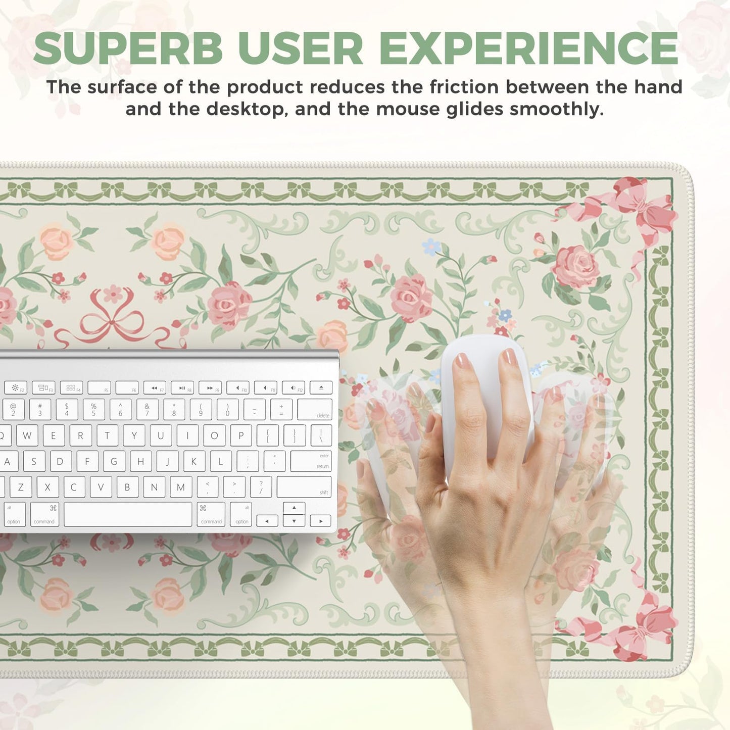 iCasso Green Desk Mat,Cute Desk Pad for Keyboard and Mouse,Anti-Slip Large Gaming Computer Mat XXL,Soft Lycra Surface Laptop Pad Women,Aesthetic Girly Desk Cover Protector for Home Office