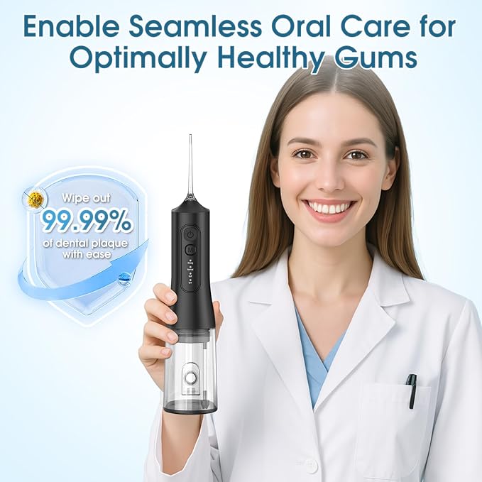 Water Flosser, Rechargeable 300ML IPX7 Waterproof Cordless Portable Oral Irrigator with 4 Modes & 6 Replaceable Jet Tips-Professional Flossing Cleaner for Daily Home Use,Travel,Gums,Braces Care(Black)