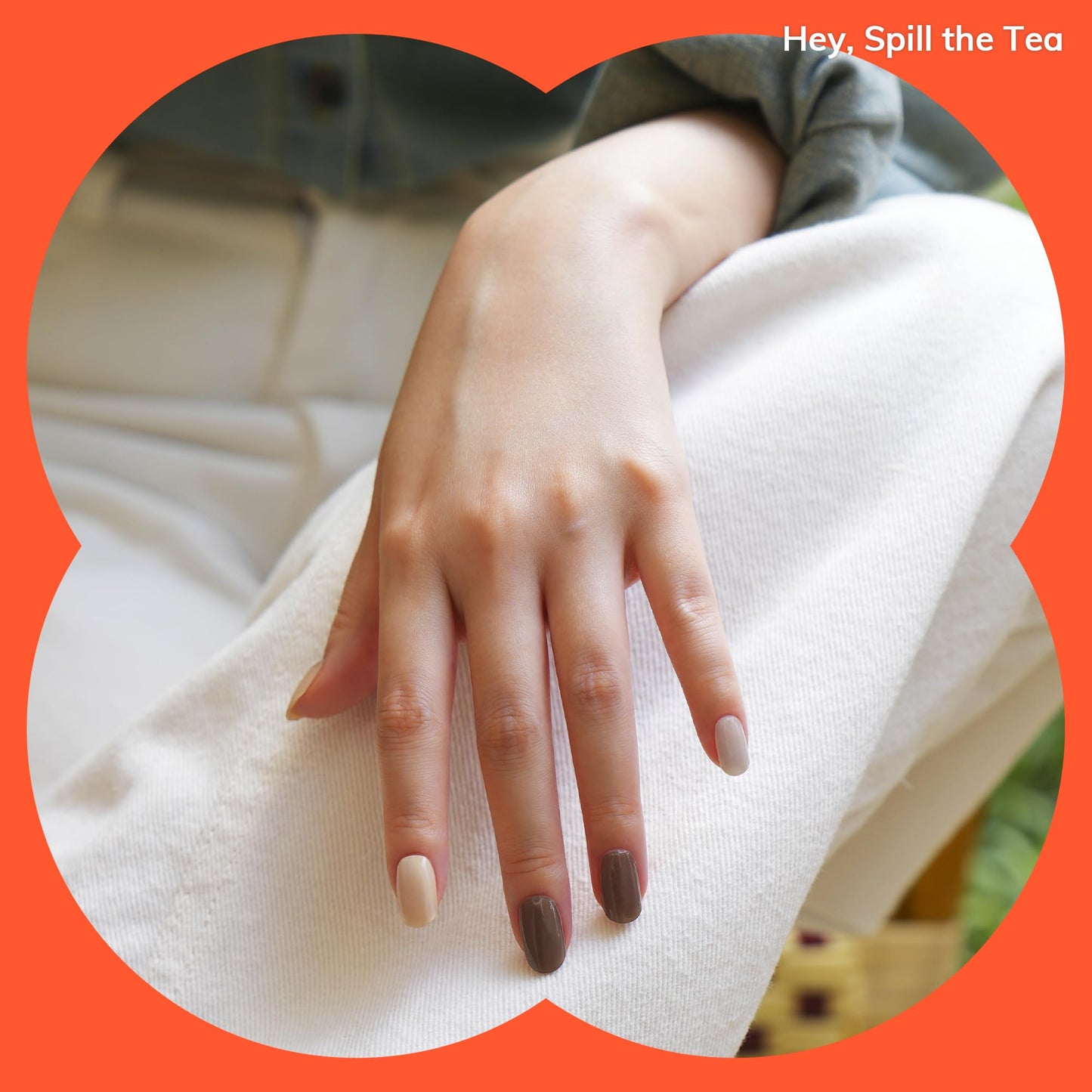 Heyhae Semi Cured Gel Nail Strips | No LED Lamp Needed | Solid, Neutral | Easy Apply & Remove, Salon Quality | Includes 28 Strips, 1 Prep Pads, Nail File & Wooden stick - Hey, Spill the Tea