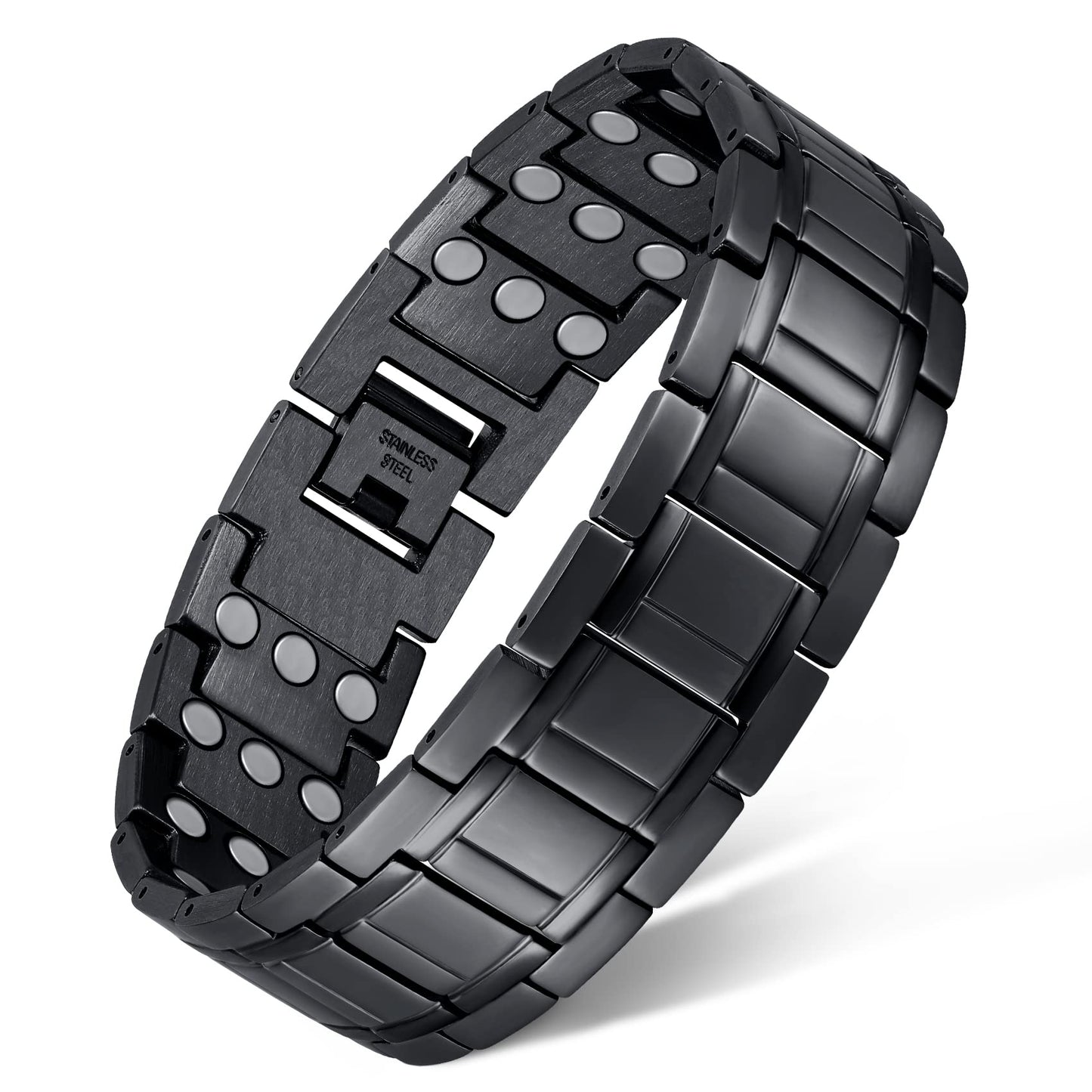 Feraco 3X Magnetic Bracelets for Men Titanium Steel Magnetic Bracelet with 3 Rows Magnets (Black)