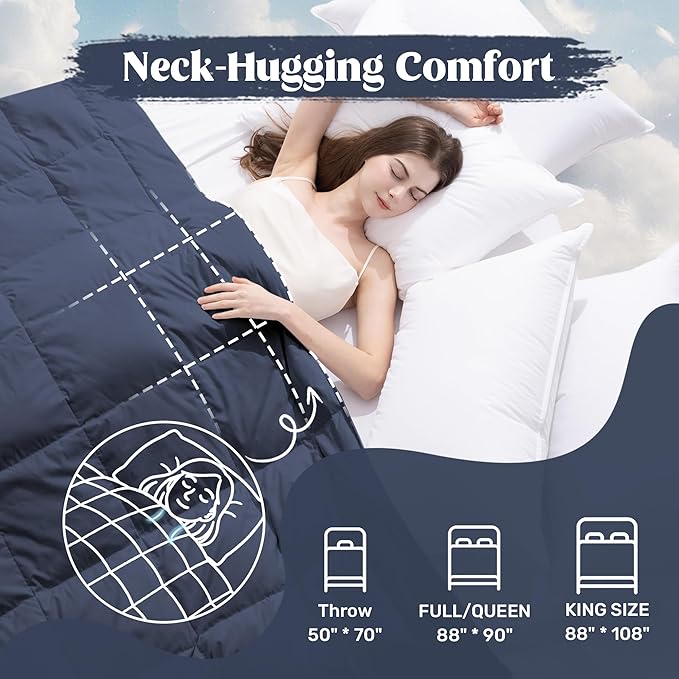 puredown® Queen Size Blanket for Bed, Ultra Soft Lightweight Down & Feather Fill, All Season Microfiber Blanket, Machine Washable, 88"X90", Navy