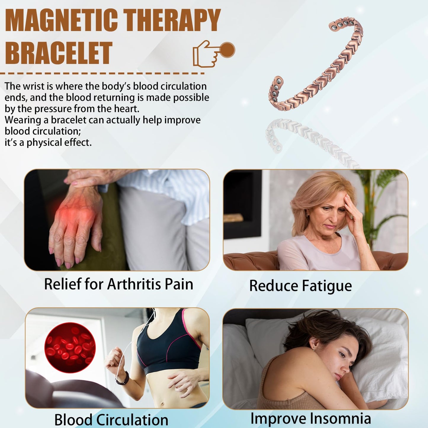 EnerCoppeX Copper Magnetic Bracelet for Women - Detox Jewelry with 3500 Gauss Magnet, Adjustable Cuff Bangle (Type-D)