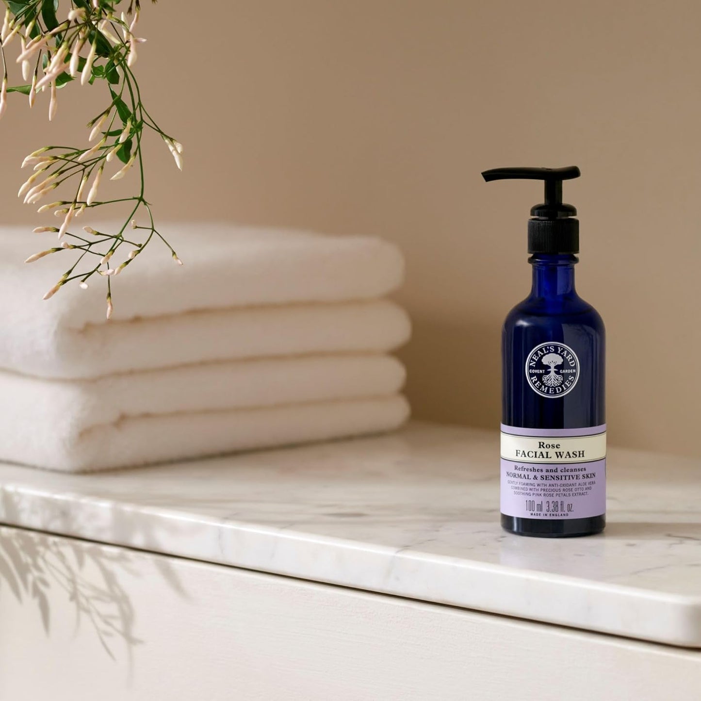 Neal's Yard Rehydrating Rose Face Wash, Soothing & Balancing for All Skin Types, With Aloe Vera & Rose Otto, Vegan Approved & Cruelty-Free, 100mL