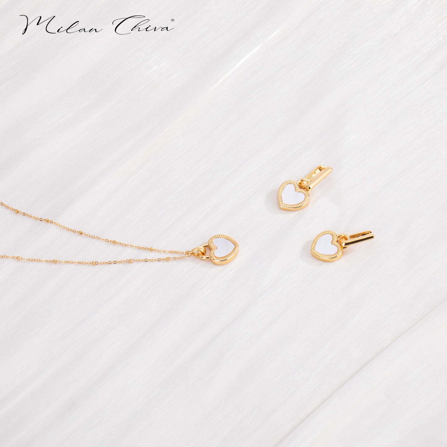 Milan Chiva Womens Heart Pendant Gold Necklace 14K Double Side Dainty Shell Statement Chain Jewelry MNS-1030WRD