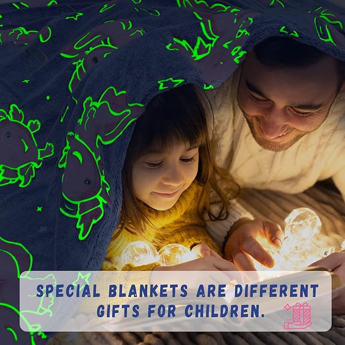 Axolotl Blanket Glow in The Dark Salamander Soft Blankets Pink Axolotl Gifts Toys Decor Cute Cozy Plush Blue Kids Throw for Boys Girls Teenage