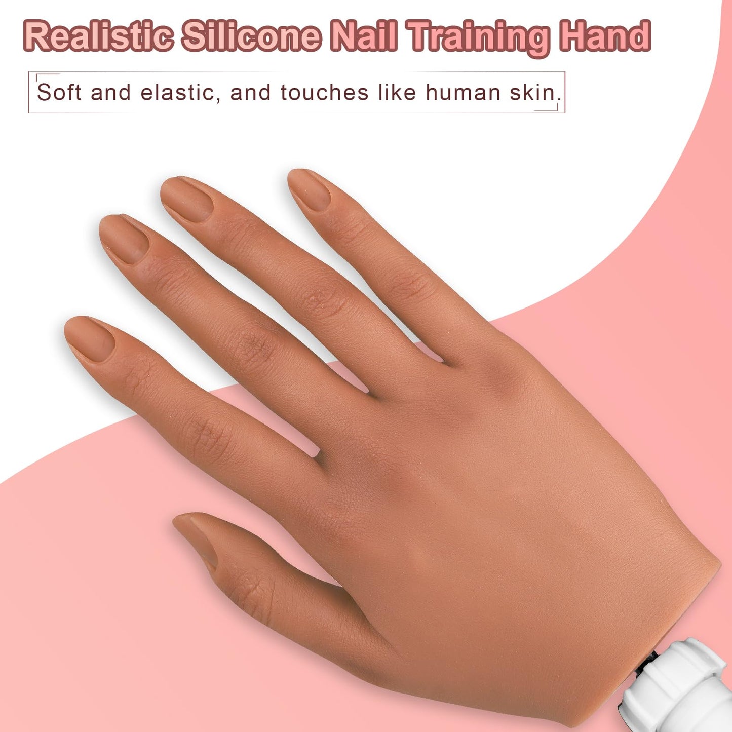 Practice Hand for Acrylic Nails,Silicone Nail Practice Hand with Stand Bracket,Realistic Bendable Mannequin Hand, Fake Hand for Nails Display, Manicure, Nail Tech