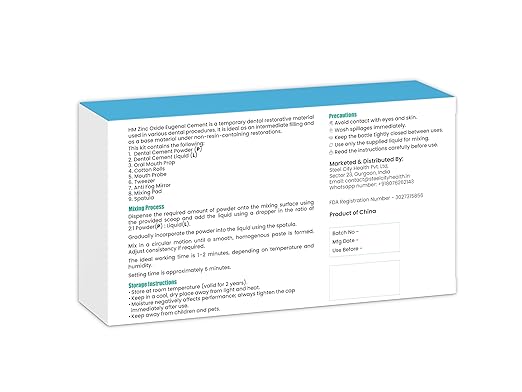 HM Zinc Oxide Eugenol Dental Cement Kit | Super Adhesive | Instant Tooth Repair, Cap, Crown & Bridge Filling | DIY, Self Curing, Sturdy & High Strength |Universal Shade| Emergency Dental Care | 1 Box