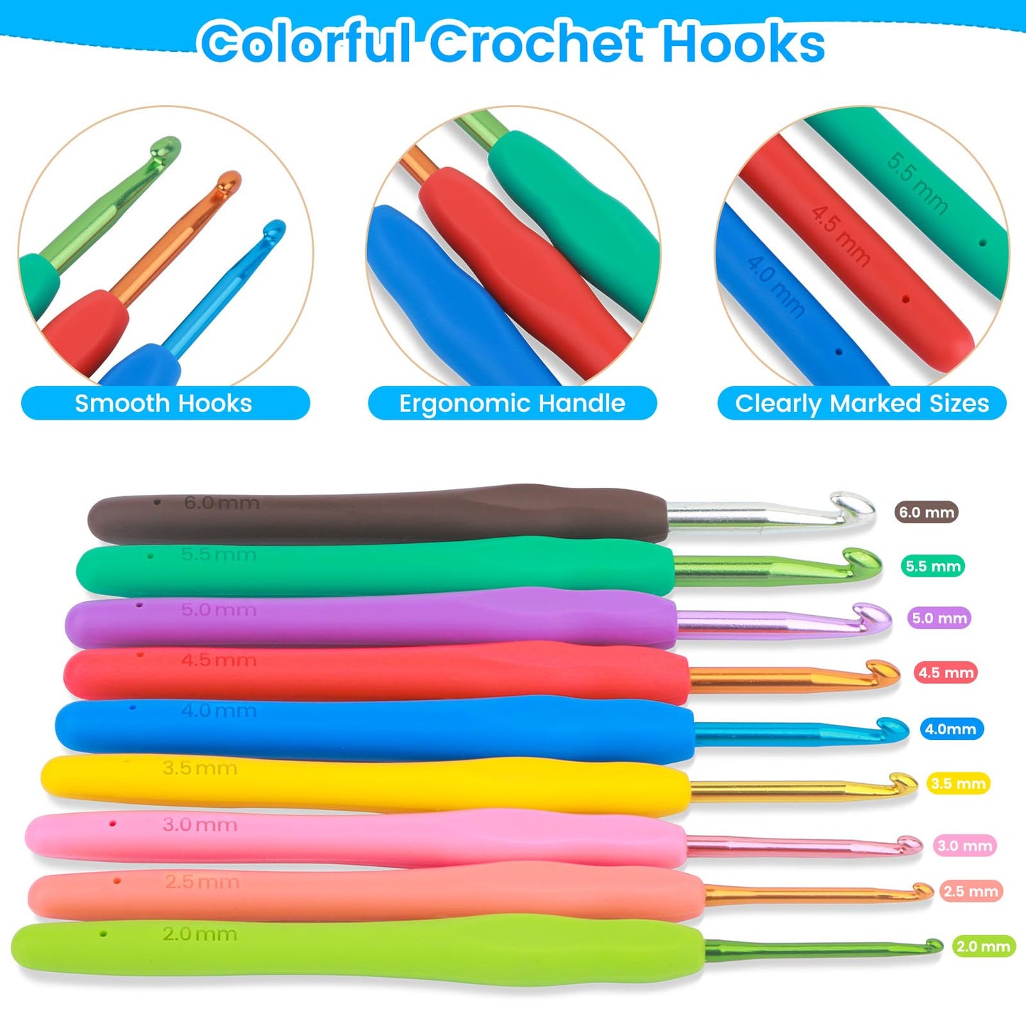 MECHEER Crochet Kit for Beginners, 67 Pcs Knitting Kits Crochet Set with Yarn, Ergonomic Crochet Hooks 0.6mm-6.0mm, Portable Crochet Starter Kit for Travel