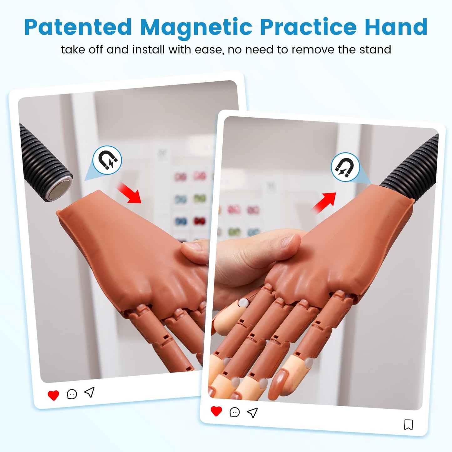 Wilfniee Magnetic Practice Hand for Acrylic Nails: Flexible Fake Nail Training Hand Practice - Manicure Hand Practice Kit for Beginners