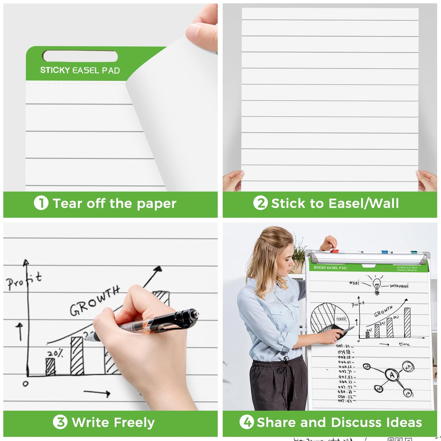 DINGIXOC Sticky Easel Pads 20 x 23 Inches, 3 Pack Anchor Chart Paper for Teachers, Self Stick Flip Chart Paper with Sticky Back for Classroom, Office, 30 Sheets/Pad (Lined)