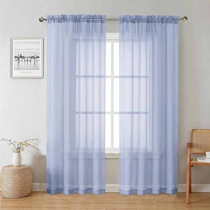 Lecloud Denim Blue Sheer Curtains 78 Inches Long 2 Panels, Airy Light Filtering Voile Bedroom Curtains for Living Room Windows, Rod Pocket Solid Drapes for Dining Room, Each Panel 42" W x 78" L