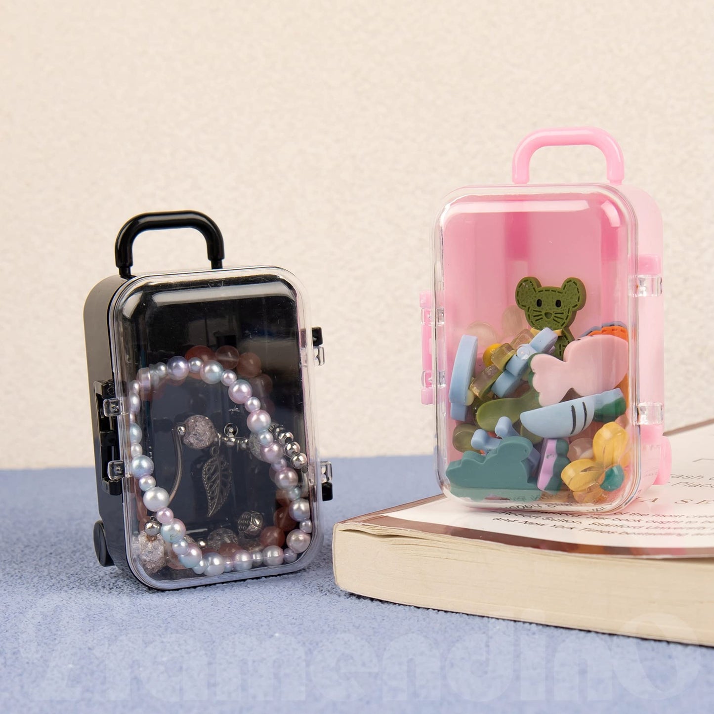 Framendino, 8 Pack Plastic Mini Suitcase Tiny Travel Jewelry Candy Box for Home Wedding Decoration (2.9" X 2" X 1.4")