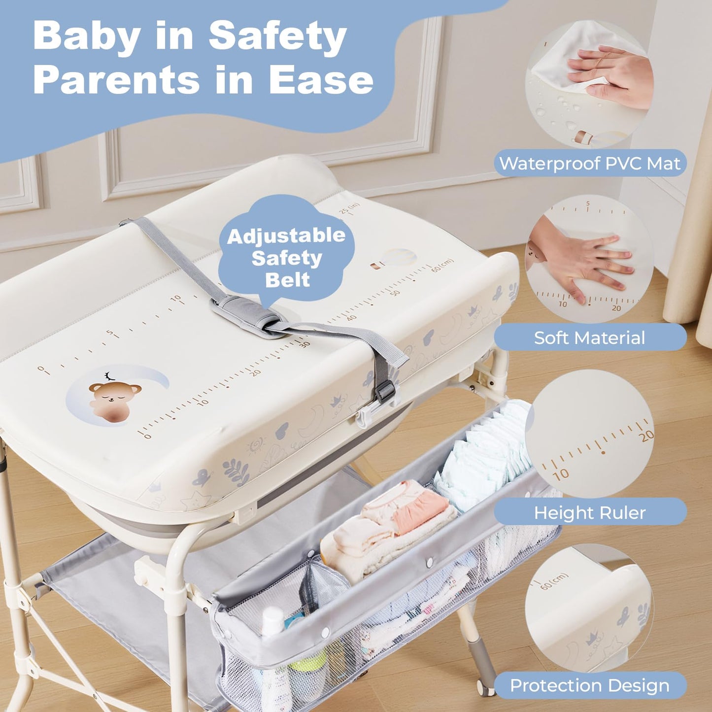 DZMDIP Baby Bathtub with Foldable Changing Table, Standing Infant Bath Tub for Newborn Toddler Shower, Portable Diaper Changing Station with Stand