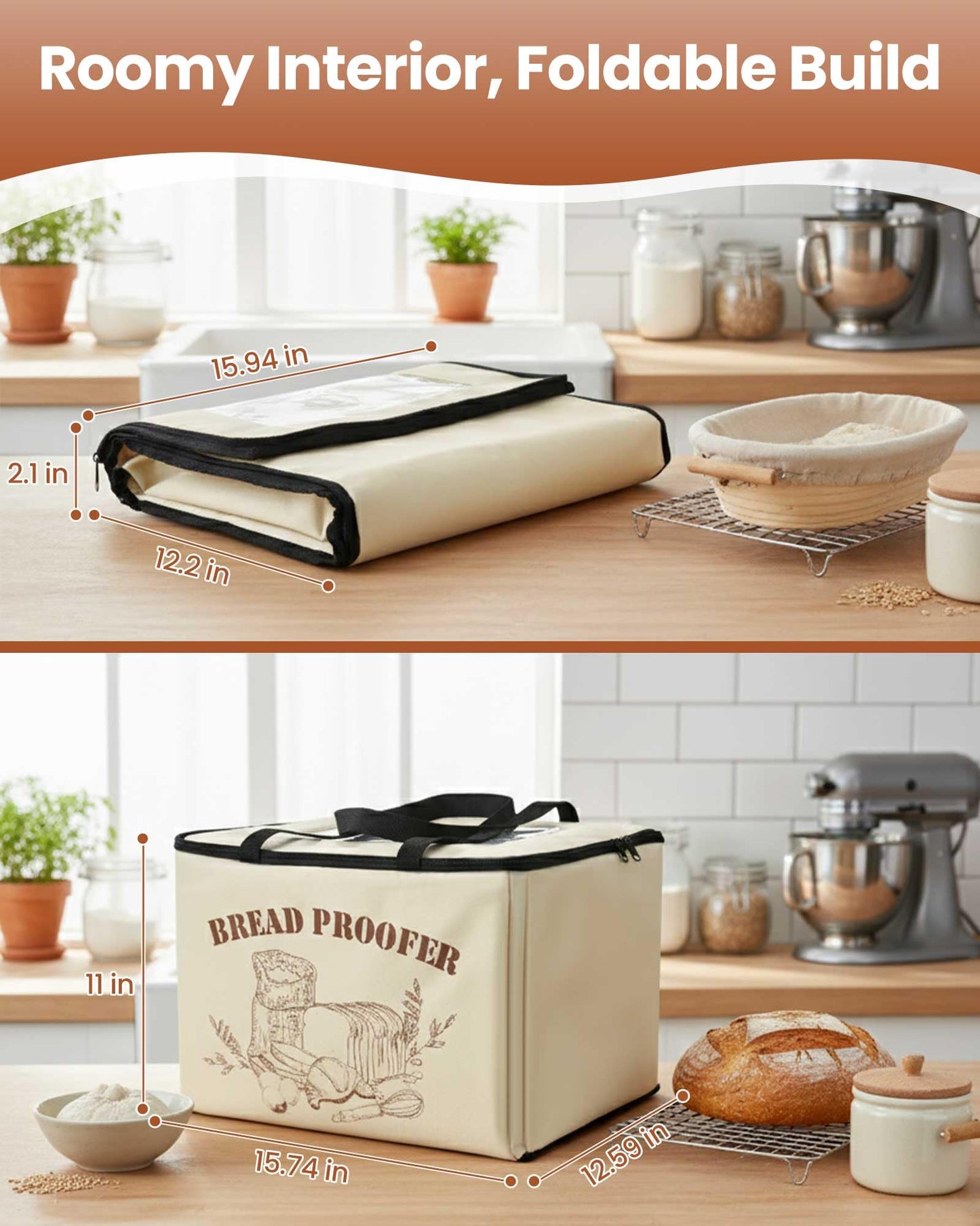 LIFVCNT Folding Bread Proofing Box, Dough Proofer with Shelf, Adjustable Temp (68–132℉) & 0–99H Timer, Sourdough Starter Warmer for Home Bread & Pizza Baking