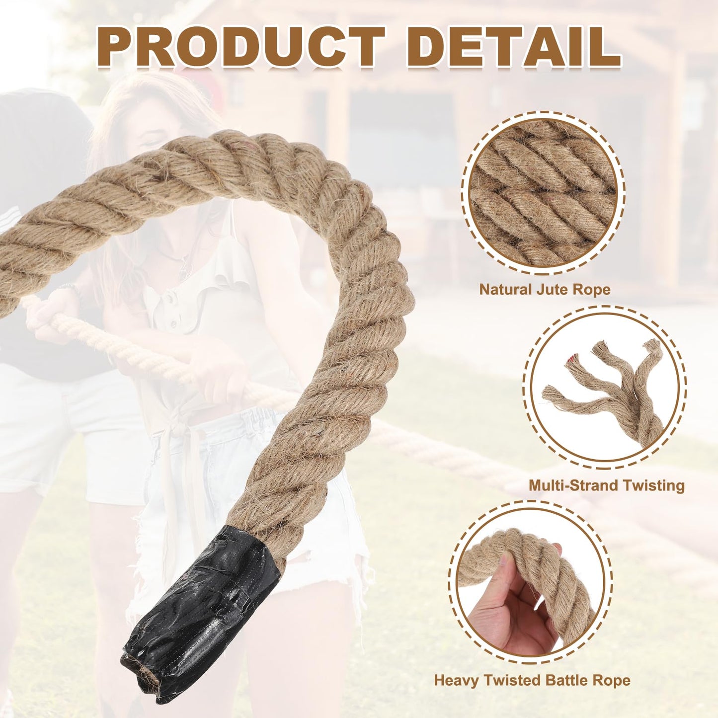 MECCANIXITY Jute Rope 1.4 Inch x 15ft, Thick Twine Rope Ropes Braided Jute Twine Natural Brown Burlap Cord String Heavy Twisted with Tapes for Decorative Crafts Railing Swing Tug of War