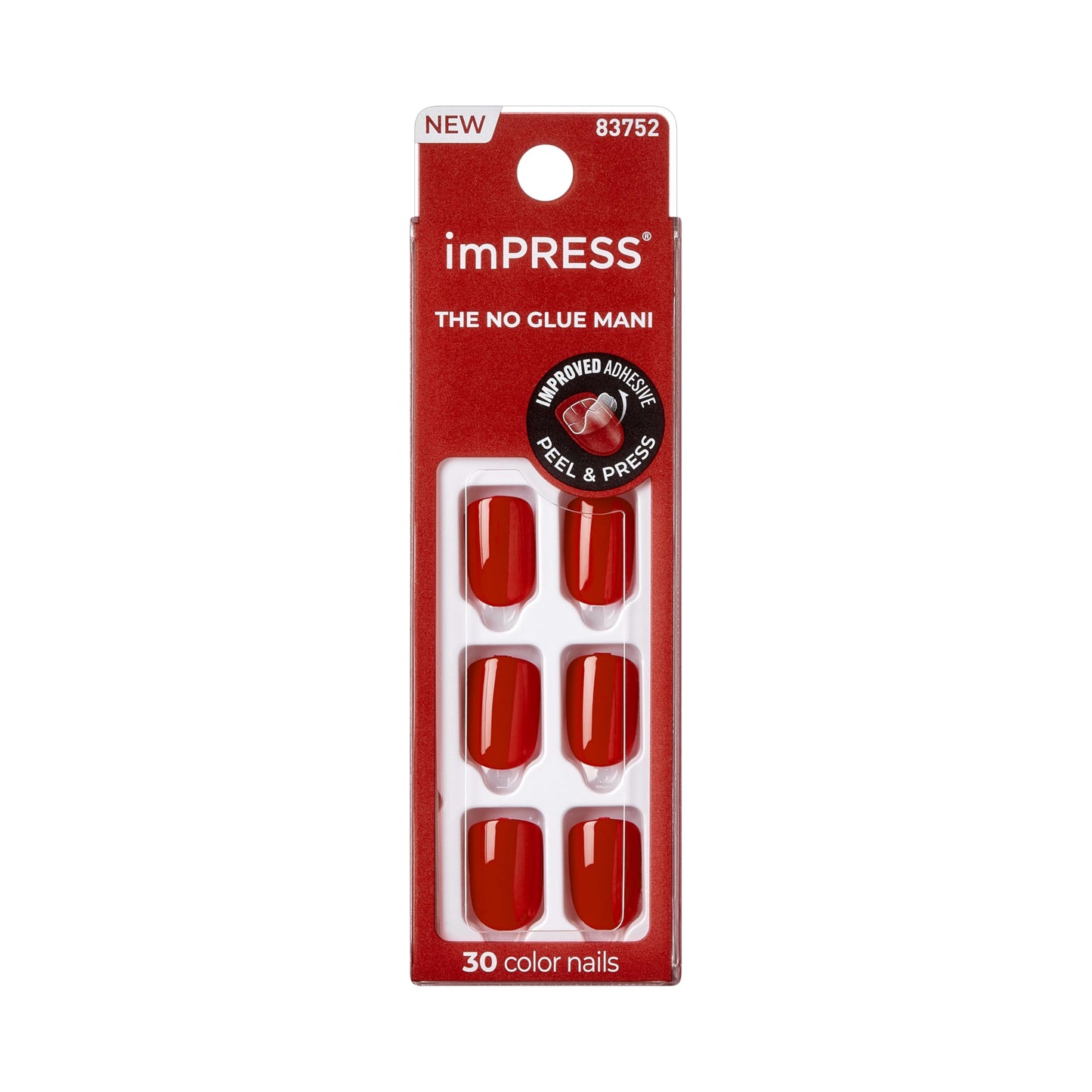 Kiss Impress Color Polish-Free Solid Color Press-On Nails, PureFit Technology, Short Length, 'Reddy or Not', Includes Prep Pad, Mini Nail File, Cuticle Stick and 30 Fake Nails