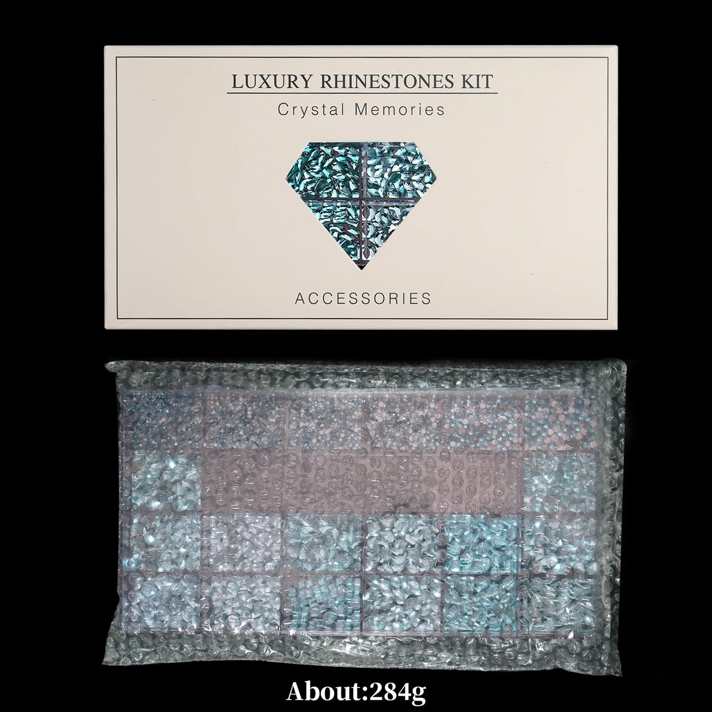 Yzzseven 14 Types of 700 Lake Blue Diamonds + 2100 Flat Rhinestones Mix 20 Styles Flatback DIY Crafts Rhinestone Crystals 3D Ornament‌s Flat Back Stones Set + Tweezers + Drill Pen