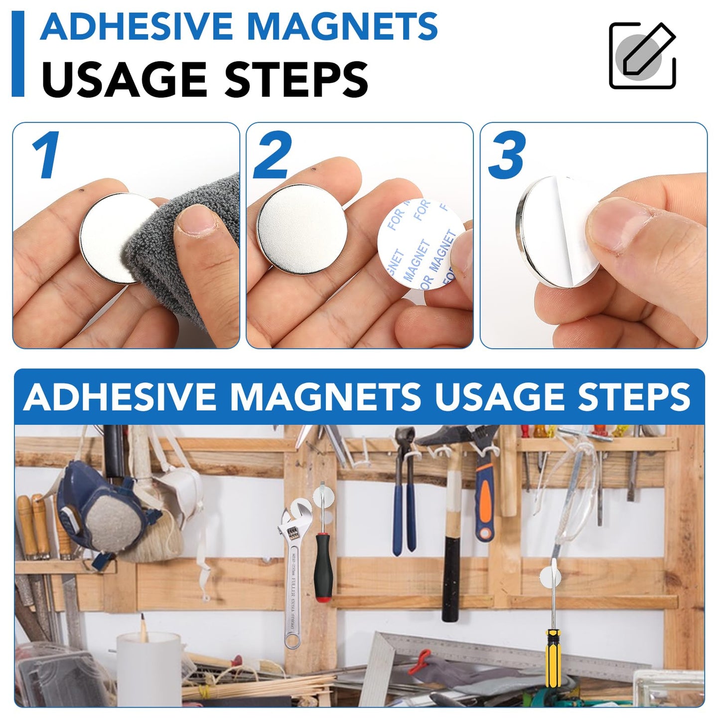 LOVIMAG 12 Pack Strong Neodymium Magnets 1.26"x0.12" Rare Earth Magnet with Adhesive Backing for Fridge Refrigerator Craft Whiteboard Building Scientific Office