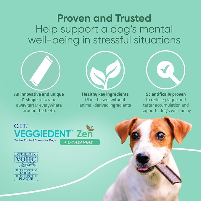 Virbac C.E.T. VEGGIEDENT Zen Tartar Control Chews for Dogs - Small