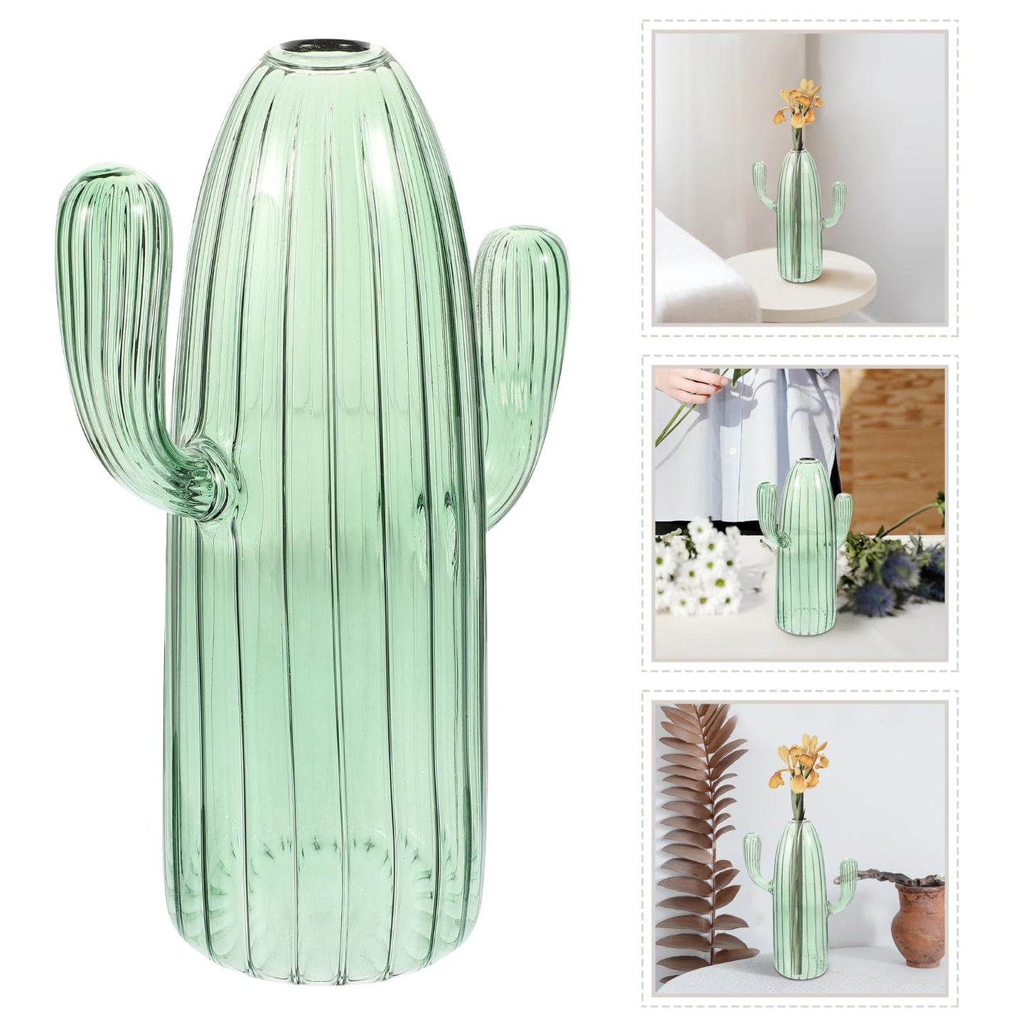 GALPADA Cactus Shaped Glass Hydroponic Vase Small Decorative Terrarium Plant Vase for Desktop Home Décor and Flower Arrangement