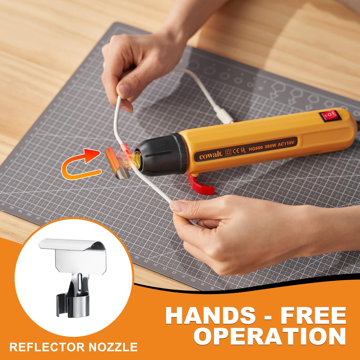 COWALT Mini Heat Gun 380W – Dual Temp Hot Air Tool with Long 4.9ft Cable & Nozzle for Phone Repair, Vinyl Wrap, Shrink Tubing, DIY Crafts, Embossing, Candle Making – Portable & Overload Protected