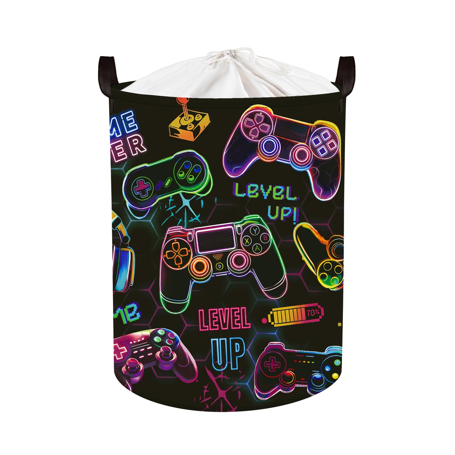 HUUMONSS Gaming Laundry Hamper Game Controller Console Large Storage Basket Collapsible Parents Organizer Boys Clothes Toy Bins for Bedroom, Bathroom, Black, 63L