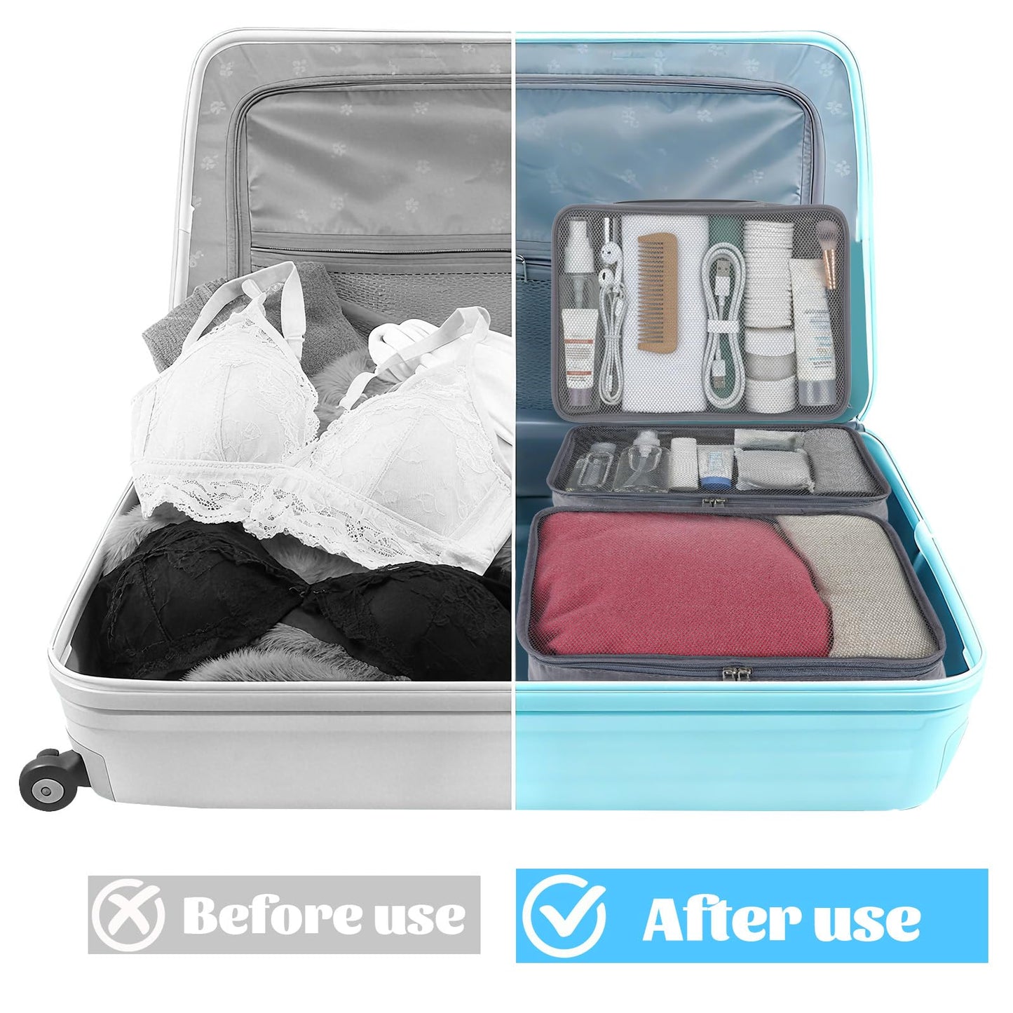 6 Pcs Packing Cubes, Mesh Travel Organizers, Foldable Laundry Bags, Water Resistant Clothing Storage for Travel, Camping, Backpacking