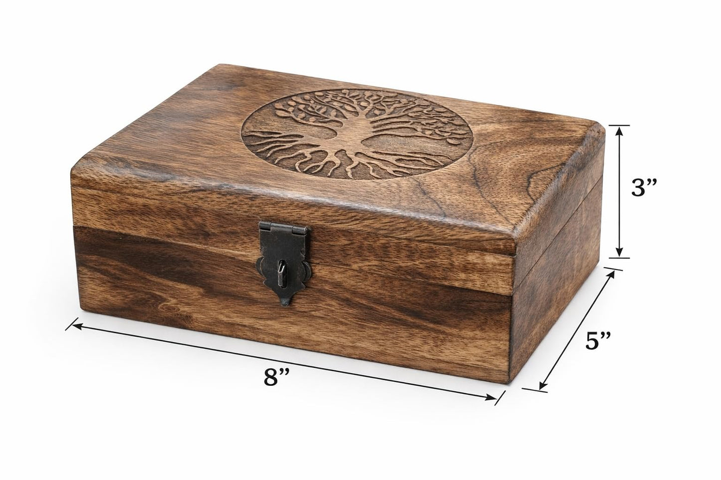 ELSHIL Handmade Mango Wood Keepsake Box with Engraved Tree of Life – Wooden Jewelry Box, Trinket Box, Flame Worked Finish, Unique Gift for Women & Men